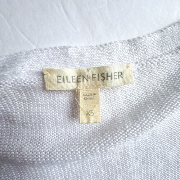 Eileen Fisher XS Linen Slub Cardigan Striped Beige White Lightweight Sweater - Picture 2 of 10